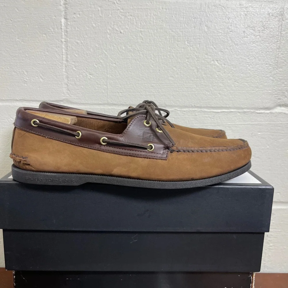 Sperry Top-Sider 0195412 Boat Shoe 2 Eye Brown Leather Slip On Men's 15 Wide